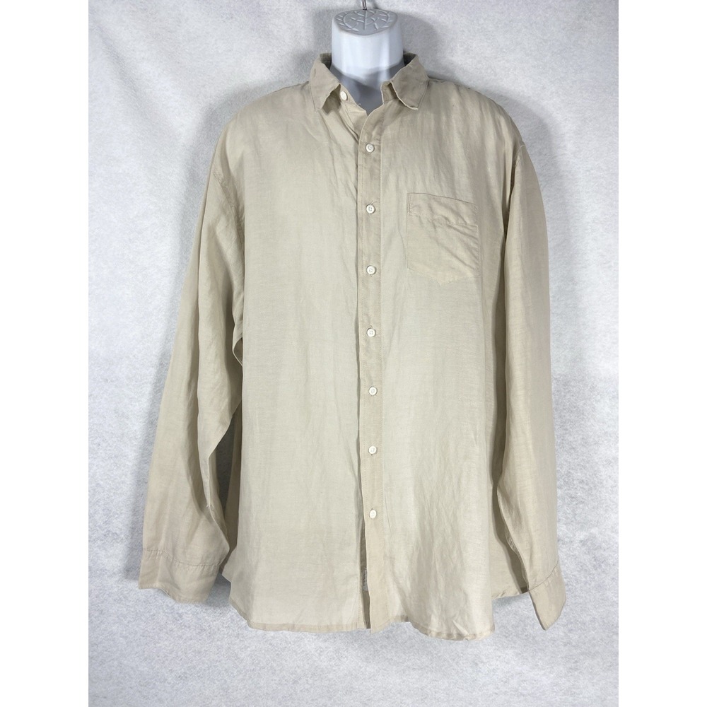 Onia Abe Shirt Mens XXL Beige Button Up Linen Blend Long Sleeve NWT $135